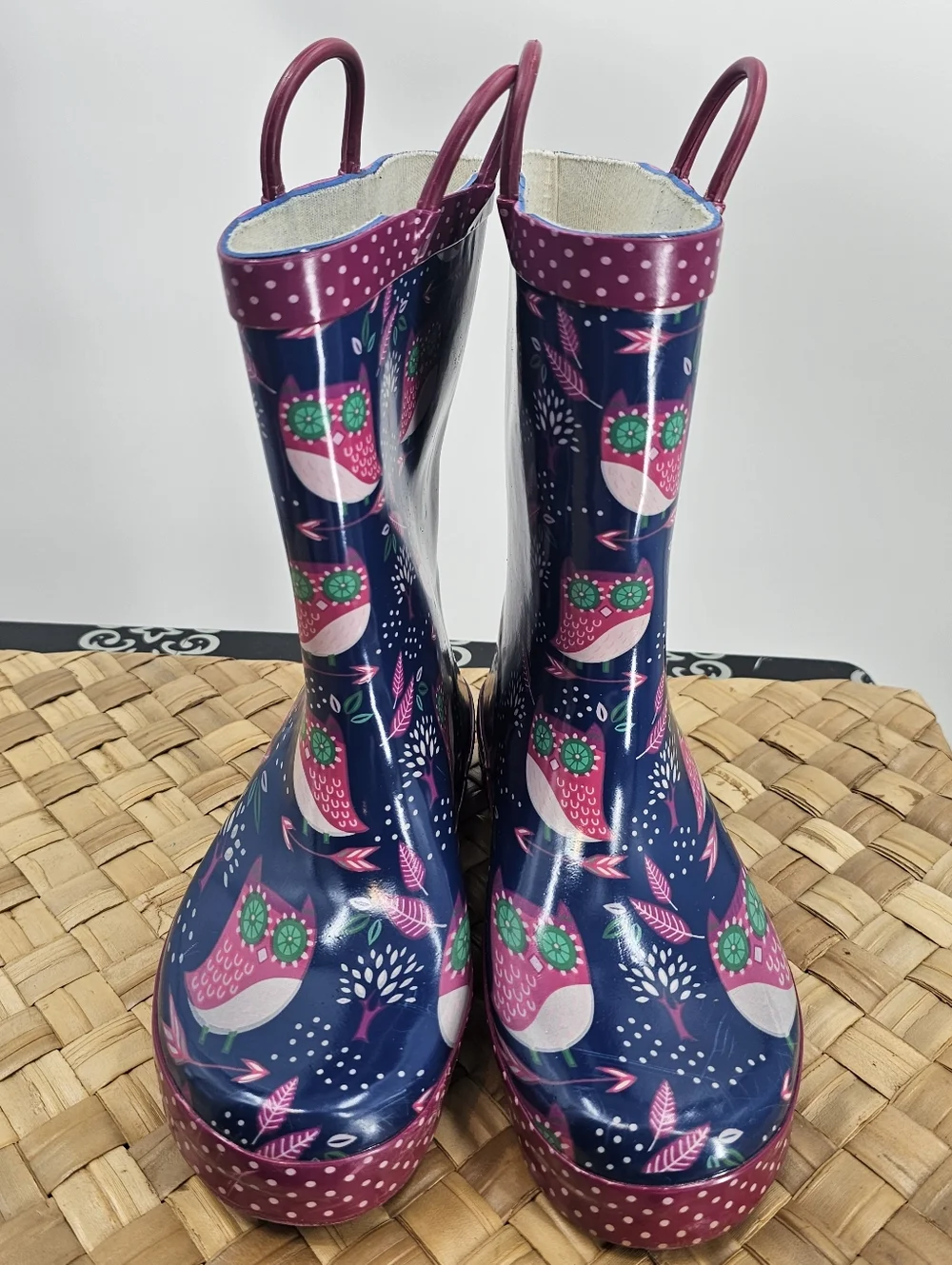 Western Chief Pink Blue Owl Rain Boots Size 2